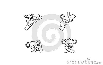 Koala set outline line bear set black gold color outline line set silhouette logo icon designs vector Stock Photo