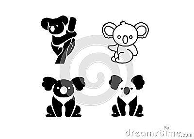 Koala set outline line bear set black gold color outline line set silhouette logo icon designs vector Stock Photo