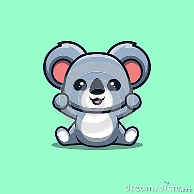 Koala Sitting Excited Cute Creative Kawaii Cartoon Mascot Logo Stock Photo