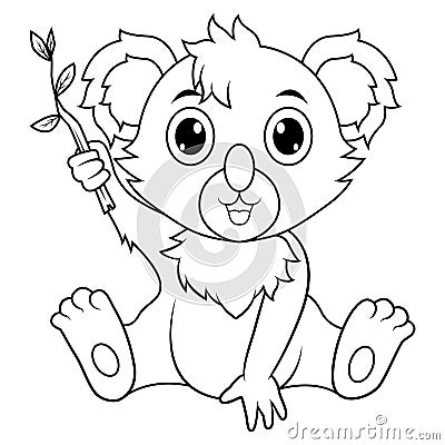 Koala sitting on the floor and holding a leaf Vector Illustration