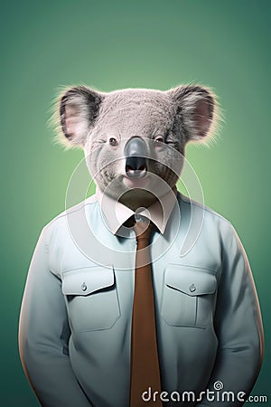 Koala wearing human clothes, office worker Stock Photo