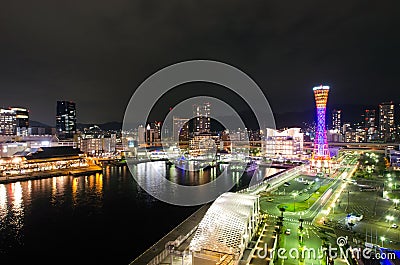 Kobe Seafront Night Editorial Stock Photo