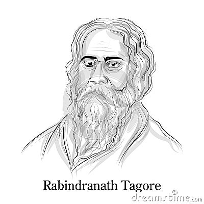 Kobiguru Rabindranath Tagore a well known poet, writer, playwright, composer, philosopher, social reformer and painter Vector Illustration