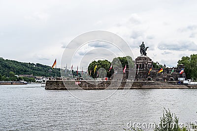 Koblenz City Germany 06.06.2019 historic monument German Corner rivers rhine and mosele flow together on a sunny day Editorial Stock Photo