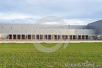 Koblenz, Germany 16 February 2020. The distribution center and warehouse of the Rewe grocery store in Koblenz in western Germany. Editorial Stock Photo