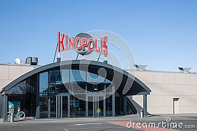 Entrance and facade of the local Kinopolis cinema. Kinopolis is a chain of cinemas in more Editorial Stock Photo