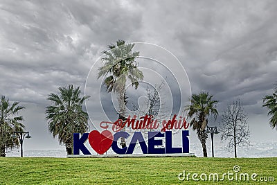 Kocaeli, Turkey - March 11, 2023: ' Happy City Kocaeli ' write in Seka Park Editorial Stock Photo