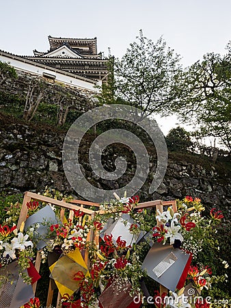 Artistic ikebana display at Kochi castle, one of the 12 original Edo period castles of Japan Editorial Stock Photo