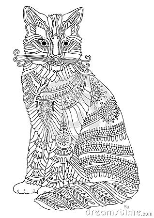 Maine coon cat, adult coloring page Vector Illustration