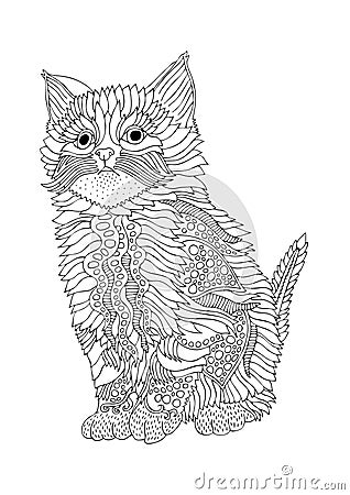Cute kitty. Hand drawn coloring page Cartoon Illustration