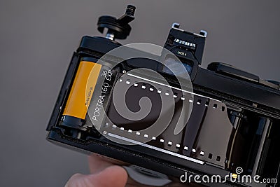 Kodak Portra 160 film loaded in analog camera Editorial Stock Photo