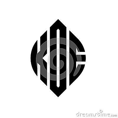KOE circle letter logo design with circle and ellipse shape. KOE ellipse letters with typographic style. The three initials form a Vector Illustration