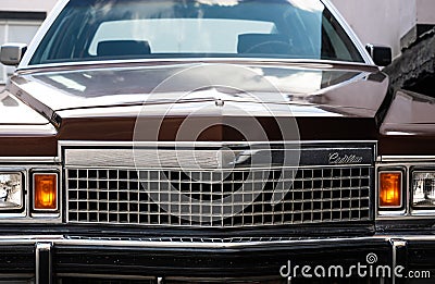 Koekelberg, Brussels Capital Region, Belgium - Motor grill detail of a Sedan De Ville Cadillac car Editorial Stock Photo