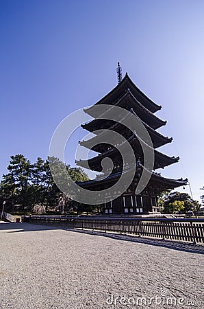 Kofukuji temple, Five-storied Pagoda at Nara, japan Stock Photo