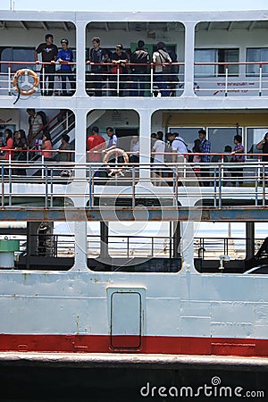 KOH PHANGAN, THAILAND - AUGUST 20, 2013: Ferry boat conveying passengers to Phangan island. Editorial Stock Photo