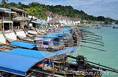 Koh Phi Phi Don, Thailand: Long Boats Editorial Stock Photo