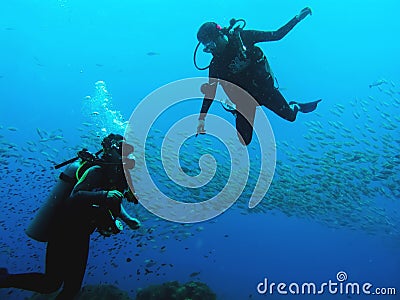 Koh Tao,Thailand - May 26, 2017 : Women scuba diver and Trainer Editorial Stock Photo