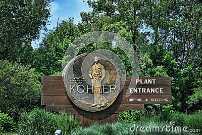 Kohler Company plant entrance sign in Kohler, Wisconsin. Editorial Stock Photo