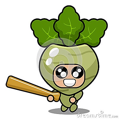 kohlrabi baseball vegetable costume mascot Vector Illustration