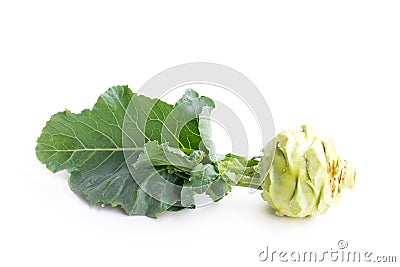 Kohlrabi cabbage with root isolated on white Stock Photo