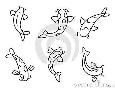 Koi carp icons set, outline style Vector Illustration