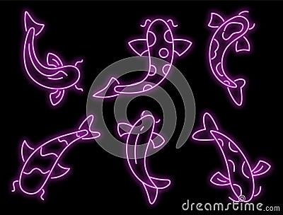 Koi carp icons set vector neon Vector Illustration