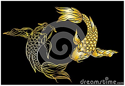 Koi carp vector isolate for tattoo style.Japanese carp drawing.Hand drawn line art of fish. Vector Illustration