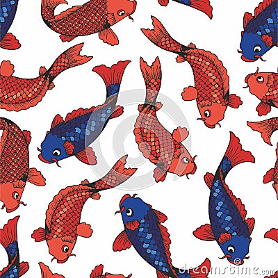 The koi carps. Vector seamless pattern on white background. Hand drawing for design and decoration Vector Illustration