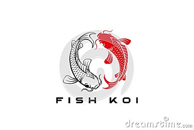 Koi Fish Logo Yin Yang style design vector template. Seafood Asian Luxury Logotype concept icon Vector Illustration