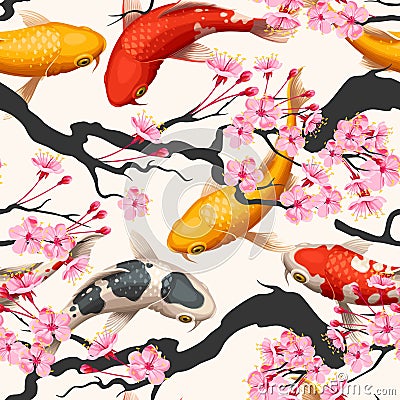 Koi fish and sakura seamless Vector Illustration