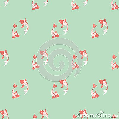 Koi fish seamless background on mint background, vector illustration Vector Illustration