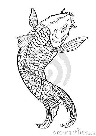 Koi fish Tattoo Japanese style lined pattern Vector Illustration