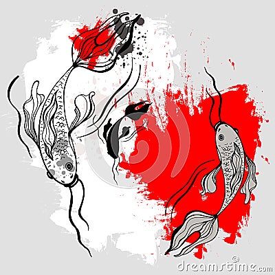 Koi fishes. Japanese style. Stock Photo