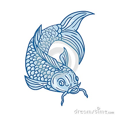 Koi Nishikigoi Carp Fish Diving Down Drawing Vector Illustration