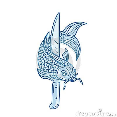 Koi Nishikigoi Carp Fish Knife Drawing Cartoon Illustration