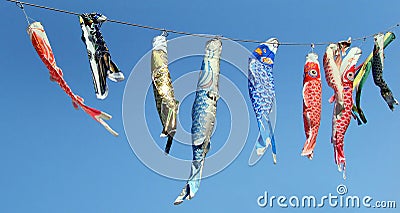 Koinobori carp shaped windsocks in Japan to celebrate Chidren`s day on May 5 Stock Photo