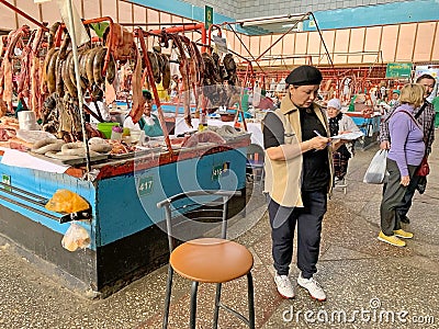 Kok Bazar, literally Green Bazar, located in Almaty, Kazakhstan Editorial Stock Photo