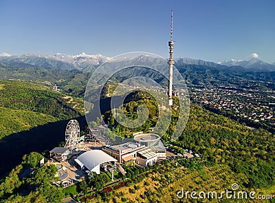 Kok tobe park in Almaty city with TV tower Stock Photo