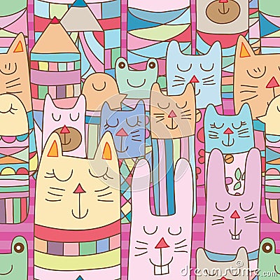 Kokeshi animal many horizontal place seamless pattern Vector Illustration