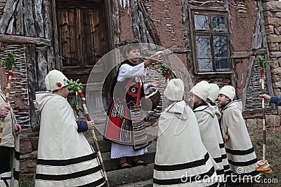 Koledari are Slavic traditional performers of a ceremony called koleduvane, a kind of Christmas caroling Editorial Stock Photo