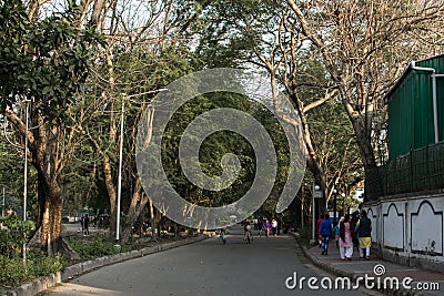 Kolkata, India - February 1, 2020: Several unidentified people walks through Minhaj Gardan park on February 1, 2020 in Kolkata Editorial Stock Photo