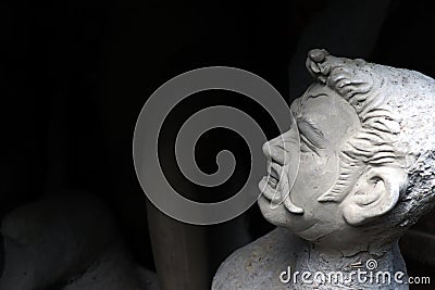 Portrait of Mahisasur Idol which is in the course of preparation at Kumartuli in Kolkata, West Bengal, India. Stock Photo