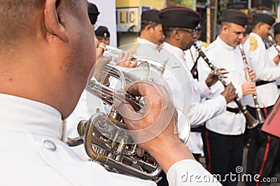 Kolkata Police force officers playing musical instruments Editorial Stock Photo