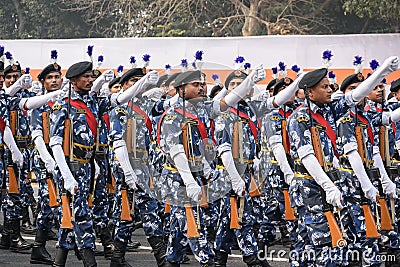 Kolkata Police Rapid Action ForceOfficers preparing for taking part in the upcoming Indian Republic Day parade at Indira Gandhi Editorial Stock Photo