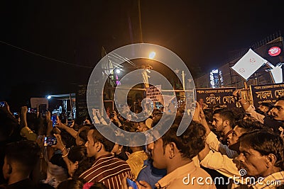 Decorated and illuminated street during Durga puja festival night Editorial Stock Photo