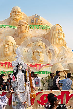 Kolkata, West Bengal, India - 2nd February 2020 : Jaago Bangla,means Rise of Bengal,staues of famous leaders of India and Goddess Editorial Stock Photo