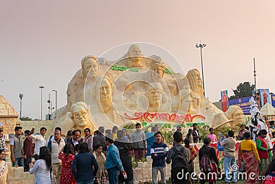 Kolkata, West Bengal, India - 2nd February 2020 : Jaago Bangla,means Rise of Bengal,staues of famous leaders of India at Kolkata Editorial Stock Photo