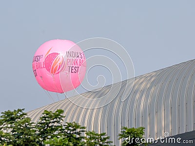 Kolkata, West Bengal / India - November 11 2019: An advertisement balloon of the first ever pink ball, day and night Test cricket Editorial Stock Photo