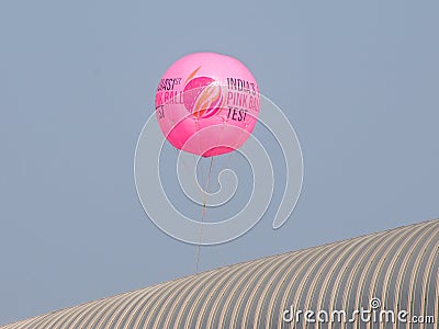 An advertisement balloon of the first ever pink ball, day and night Test cricket Editorial Stock Photo