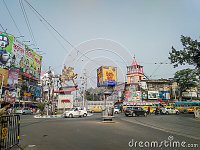 A view of Shyambazar five point crossing on a busy day with city traffic, people Editorial Stock Photo